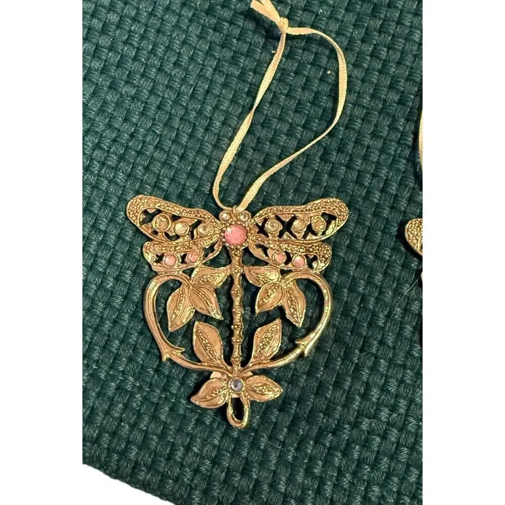 Vintage Gold Tone Dragonfly Christmas Ornaments -‎ Set of 5